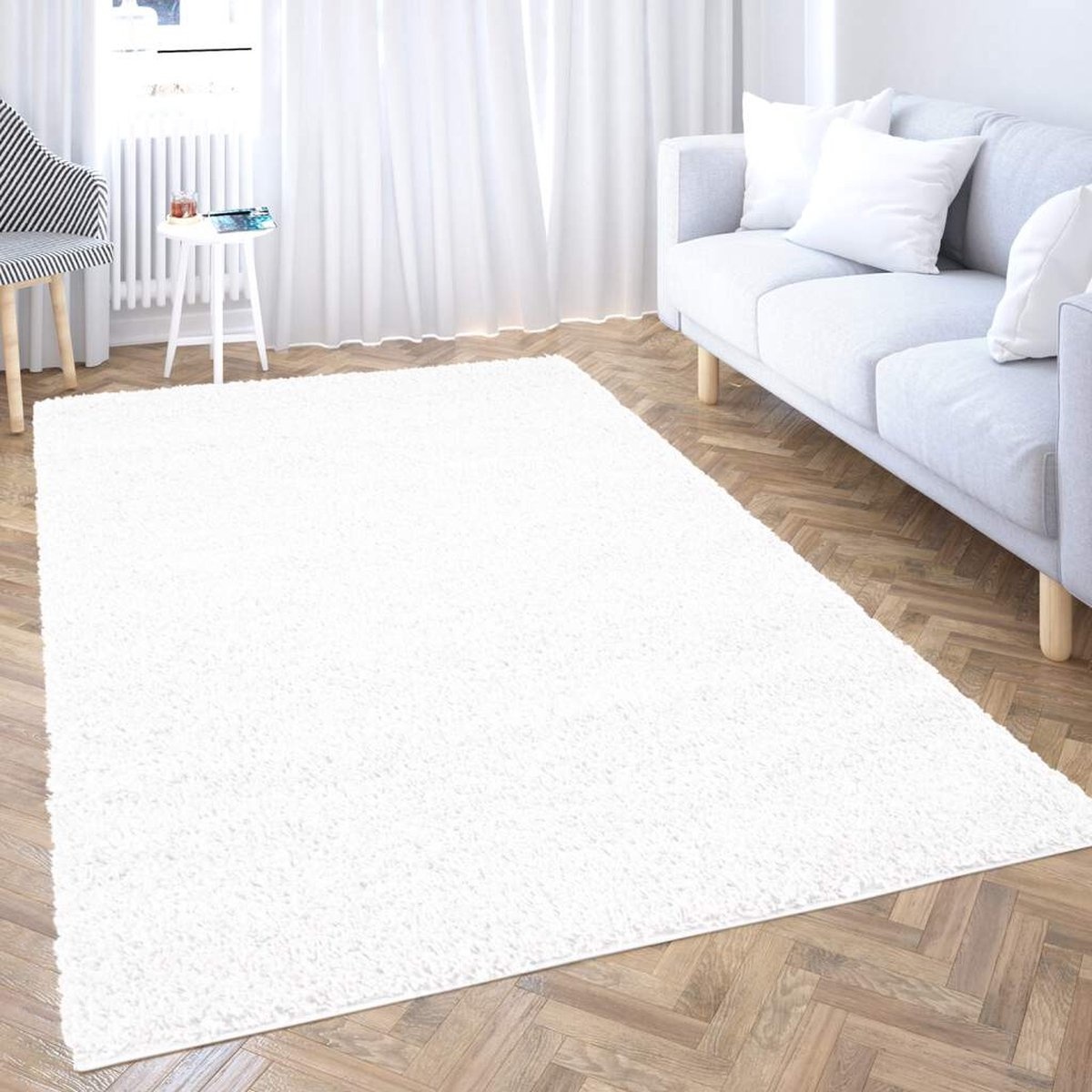 Outlet - Vierkant Shaggy Vloerkleed - Hoogpolig - Effen Wit