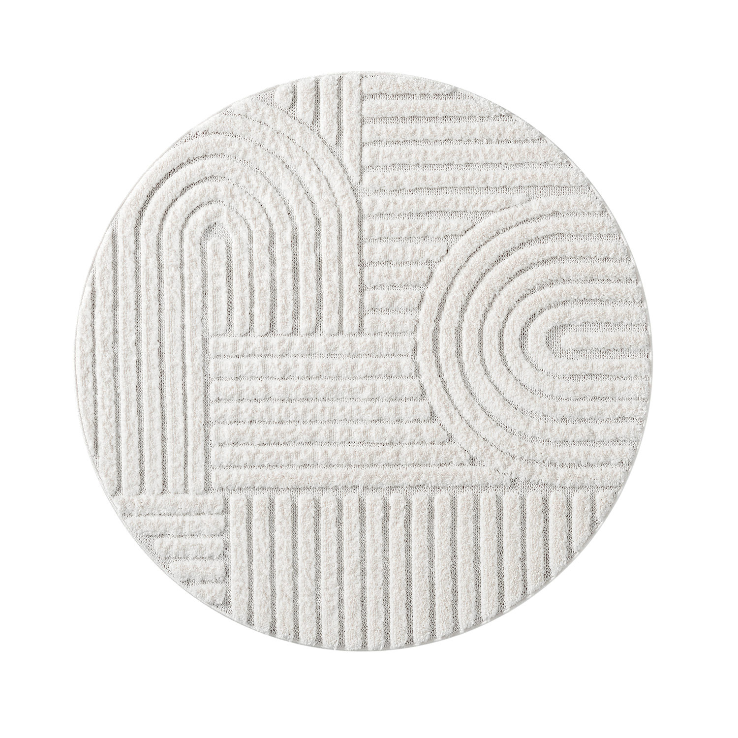 Outlet Rond Focus Japandi Vloerkleed - Hoogpolig - Creme