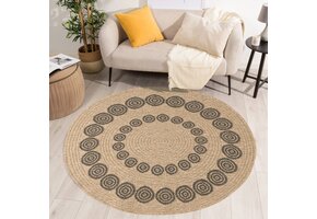 Outlet Rond Jute Rond Buitenkleed - Beige Zwart