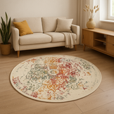 Rond Vintage Michelangelo - Laagpolig Vloerkleed - Multikleur Creme