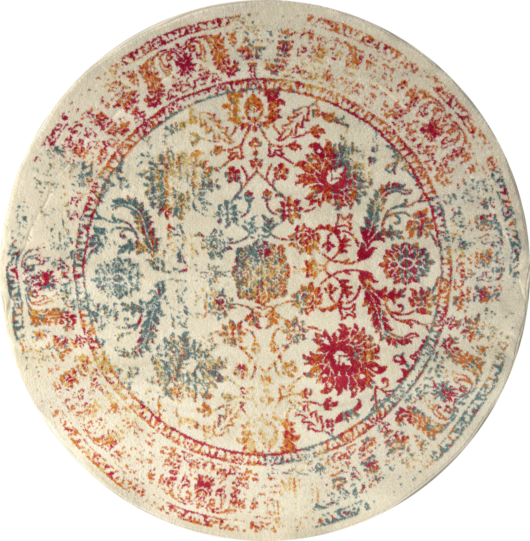 Rond Vintage Van Gogh - Laagpolig Vloerkleed - Multikleur Creme