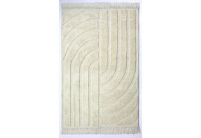 Outlet - Japandi Design - 100% Wol Vloerkleed - Effen Creme