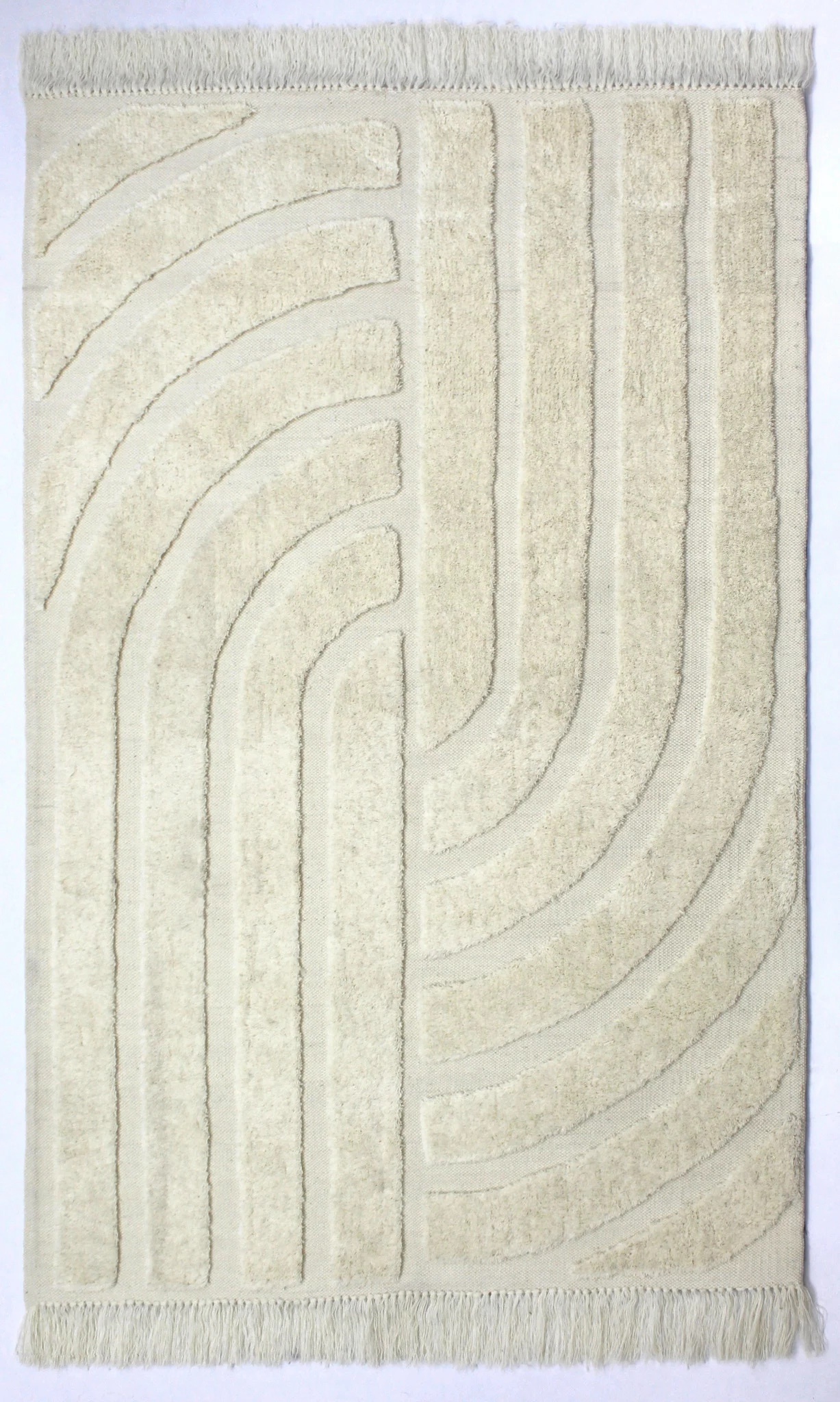 Outlet - Japandi Design - 100% Wol Vloerkleed - Effen Creme