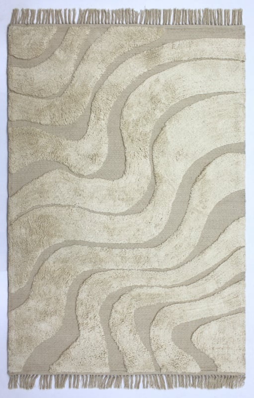 Outlet - Vloerkleed Wave 100% Katoen - Beige - Platgeweven - Modern