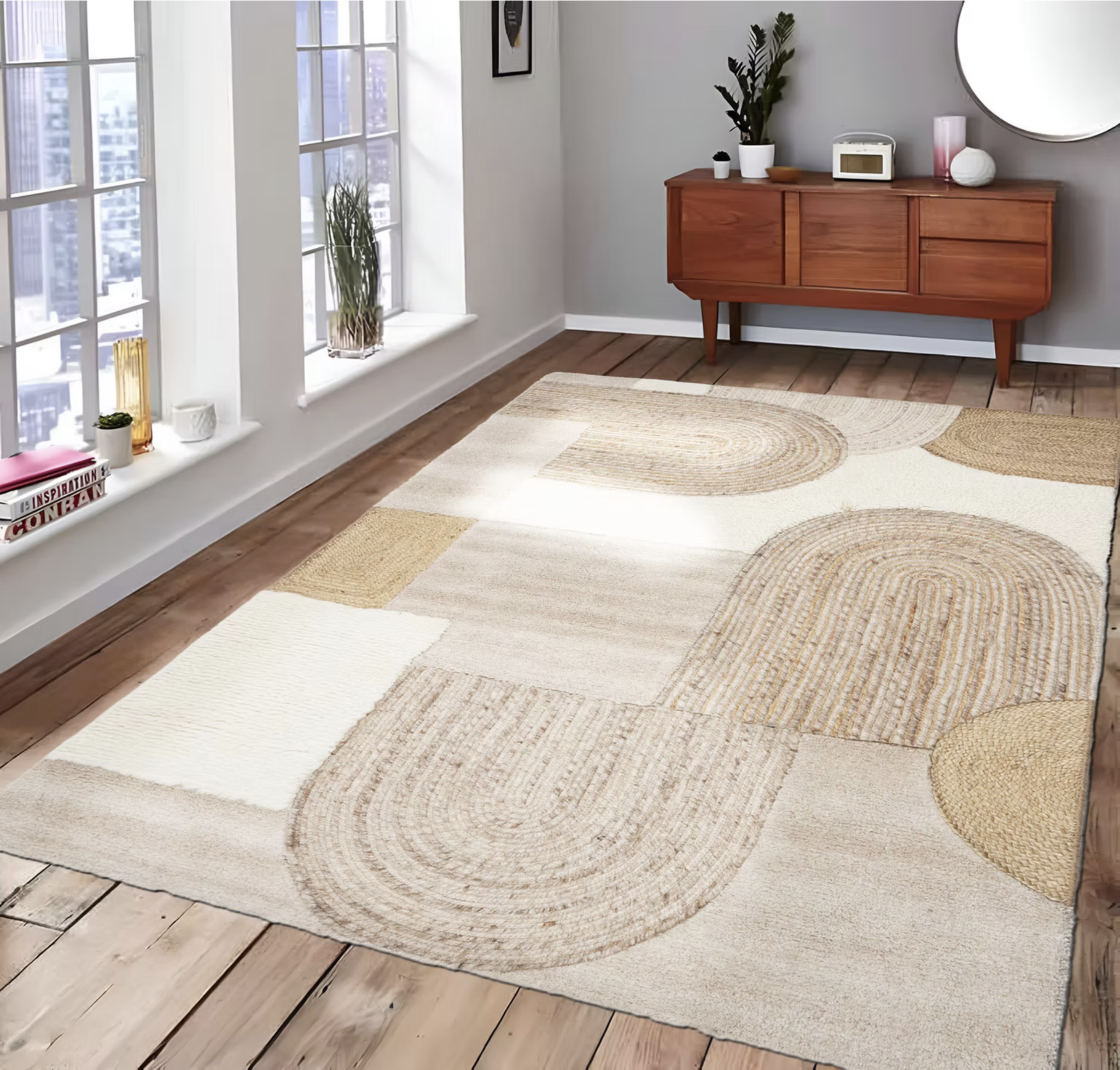 Outlet - Jaipur Japandi Design Vloerkleed - 50% Jute/50% Wol - Creme Beige