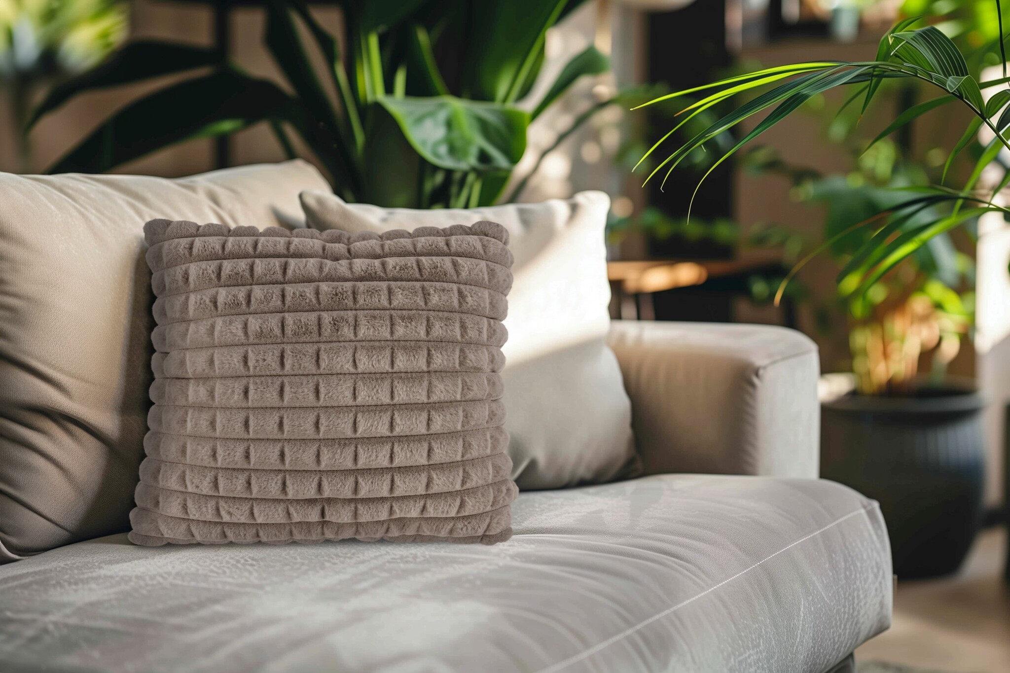 Harmony Soft - Fluffy Kussen - 3D Effect, Hoogpolig, 100% Polyester, Super Soft Touch - Taupe