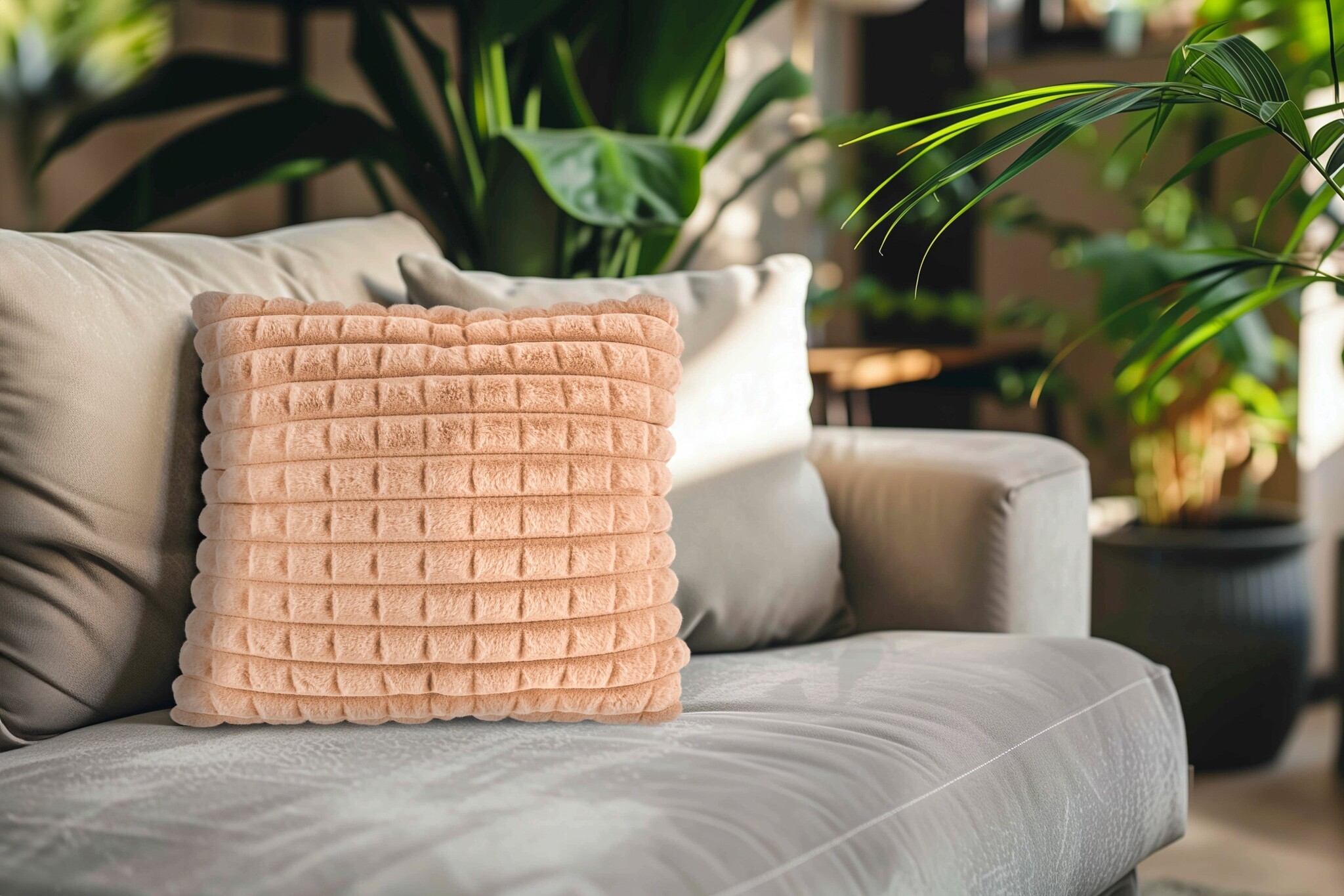 Harmony Soft - Fluffy Kussen - 3D Effect, Hoogpolig, 100% Polyester, Super Soft Touch - Perzik Oranje