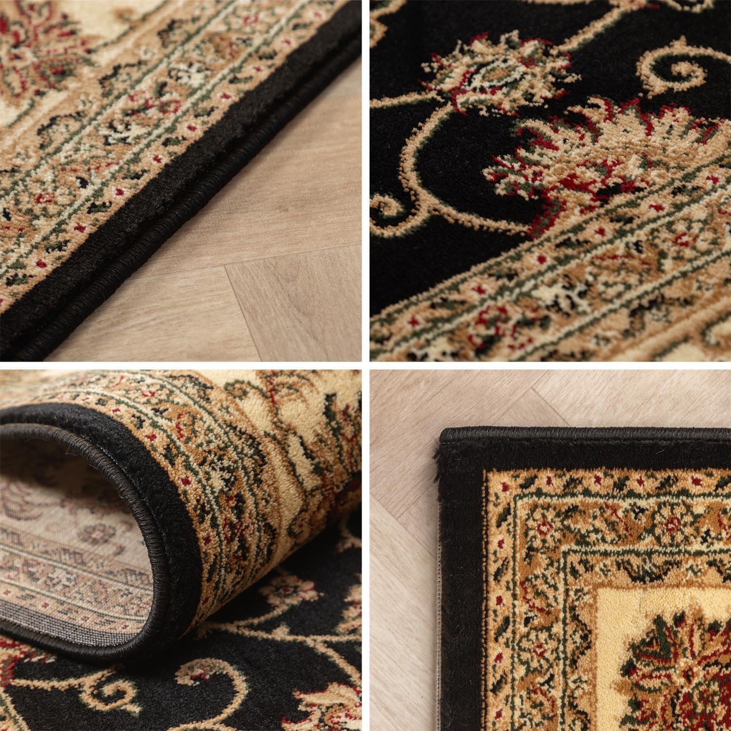 Marrakesh Nimrud Oosters Vloerkleed Zwart – Laagpolig Tapijt