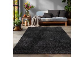 Basic Shaggy vloerkleed Antraciet Hoogpolig