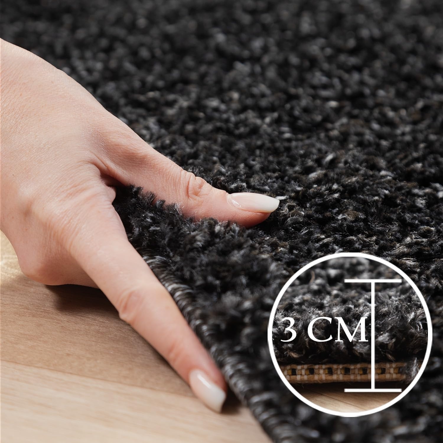 Basic Shaggy vloerkleed Antraciet Hoogpolig