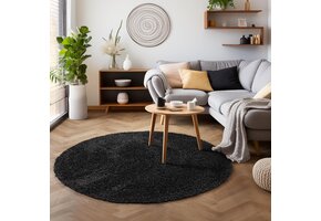 Tapijtenloods Basic Rond Shaggy vloerkleed Antraciet Hoogpolig