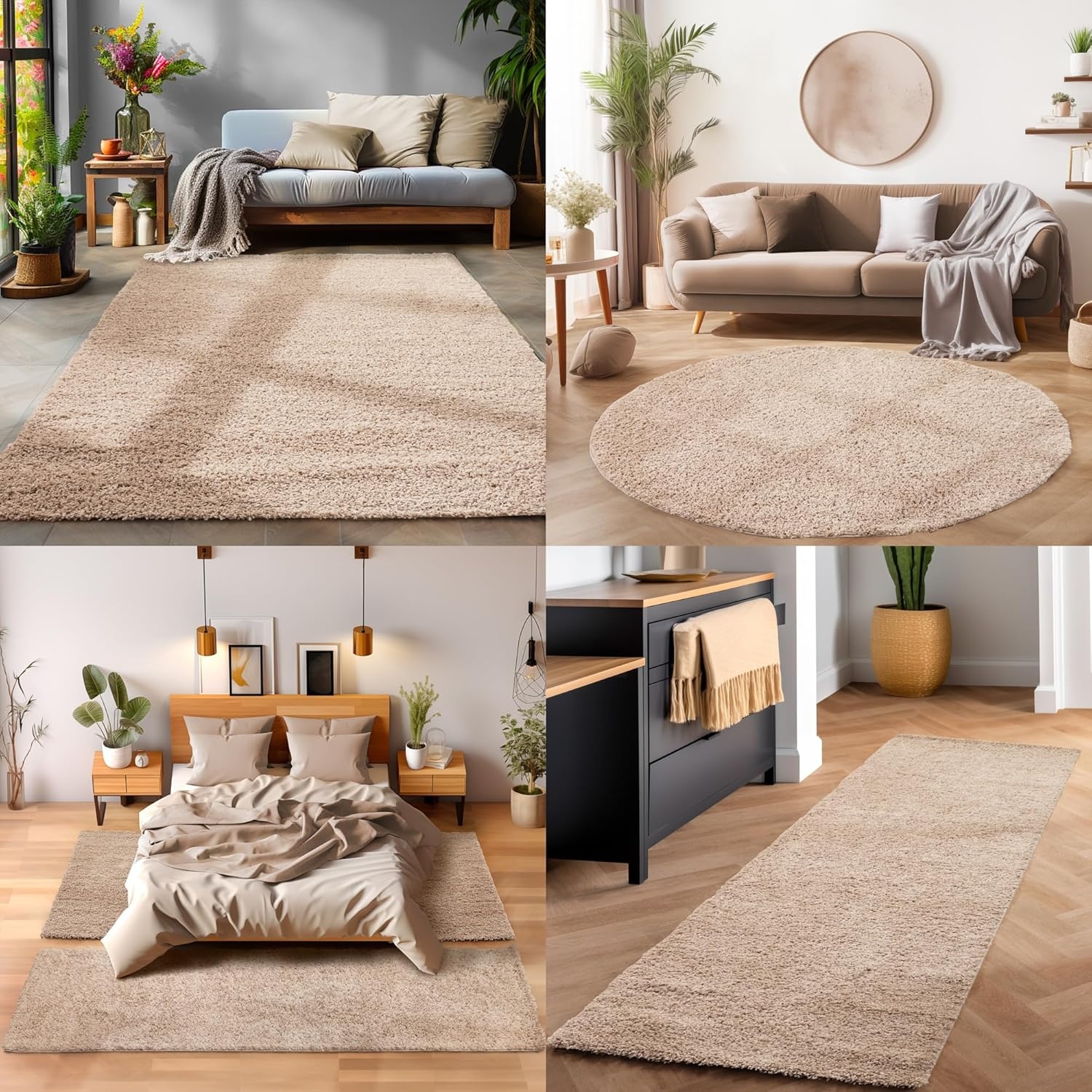Tapijtenloods Basic Shaggy vloerkleed Beige Hoogpolig