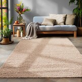 Basic Shaggy vloerkleed Beige Hoogpolig