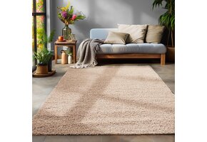 Basic Shaggy vloerkleed Beige Hoogpolig
