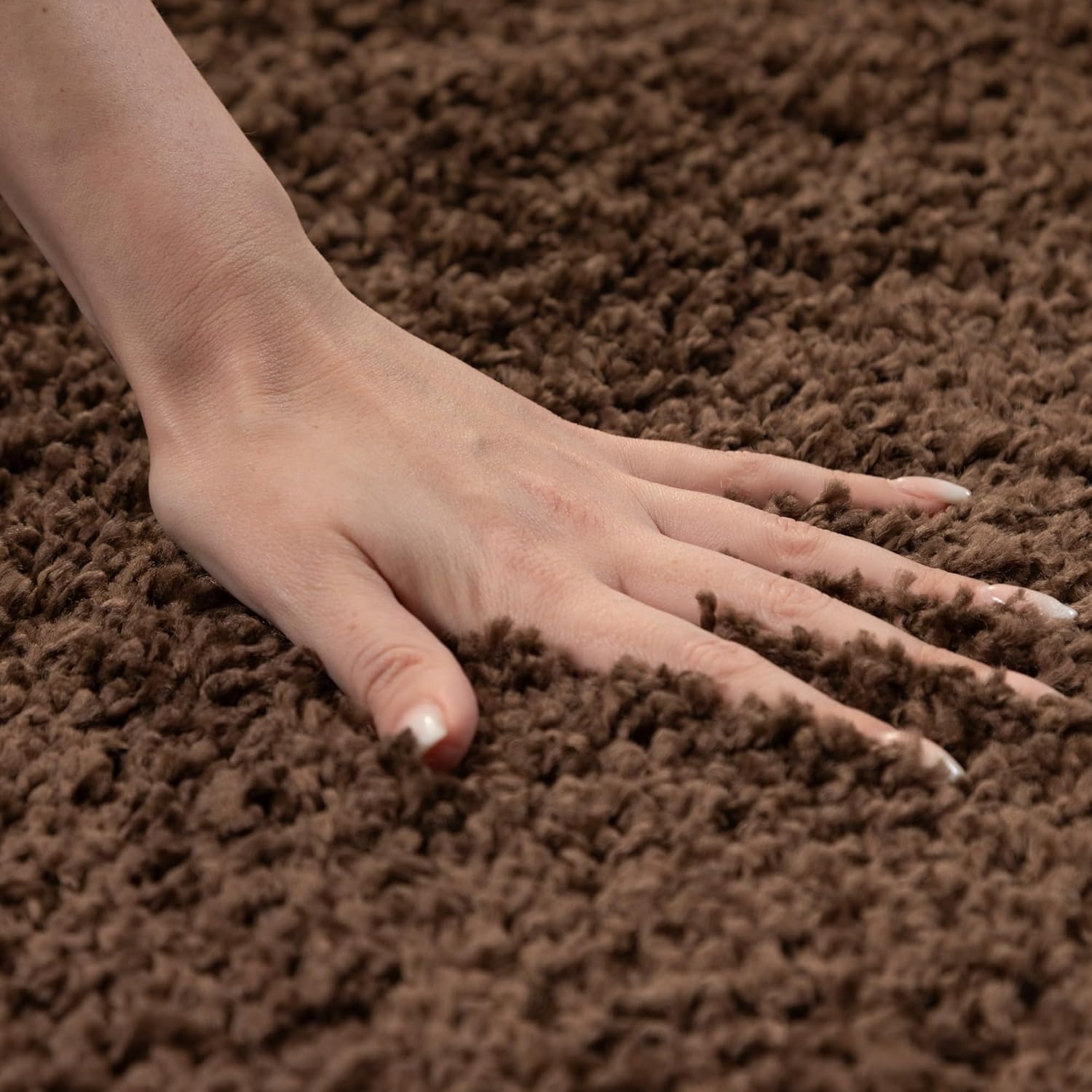 Basic Rond Shaggy vloerkleed Bruin Hoogpolig