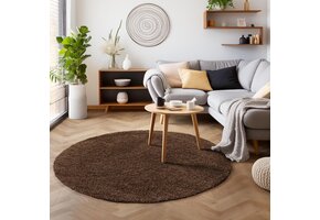 Tapijtenloods Basic Rond Shaggy vloerkleed Bruin Hoogpolig