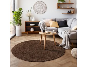 Tapijtenloods Basic Rond Shaggy vloerkleed Bruin Hoogpolig