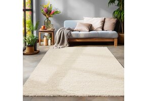 Tapijtenloods Basic Shaggy vloerkleed Creme Hoogpolig