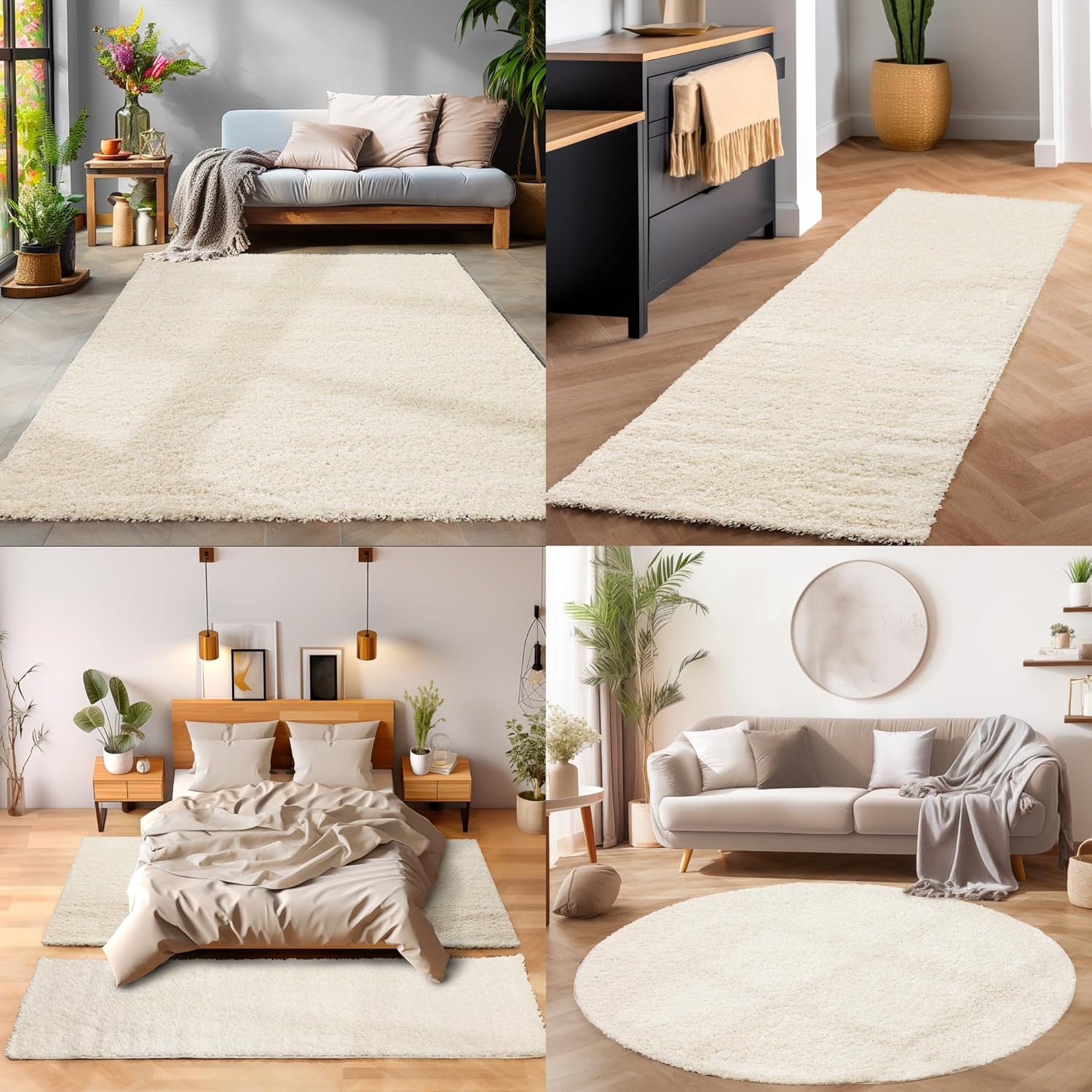 Tapijtenloods Basic Rond Shaggy vloerkleed Creme Hoogpolig