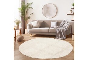 Tapijtenloods Basic Rond Shaggy vloerkleed Creme Hoogpolig