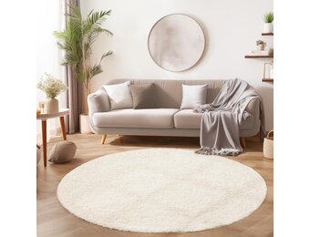 Tapijtenloods Basic Rond Shaggy vloerkleed Creme Hoogpolig