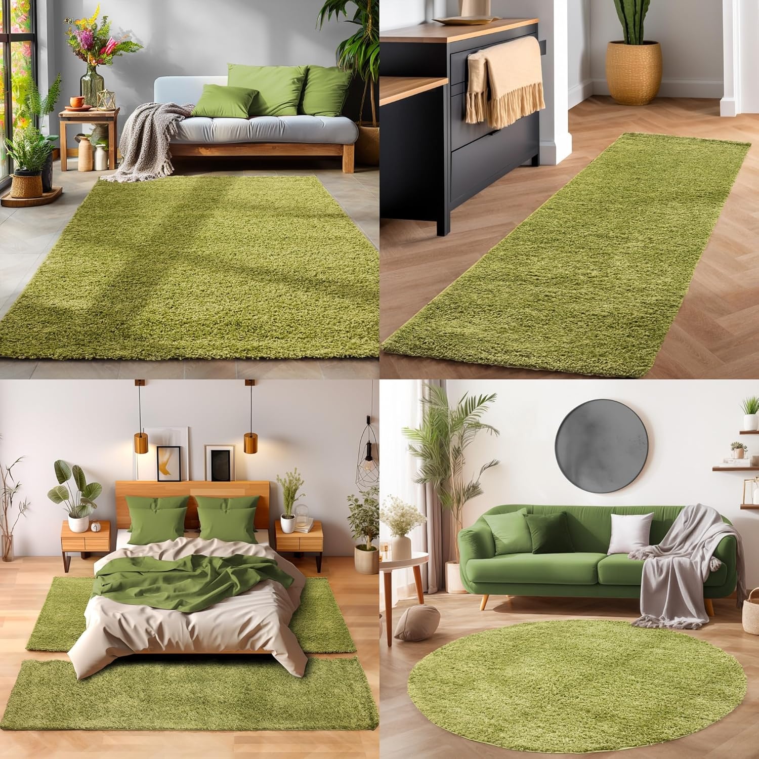 Tapijtenloods Basic Shaggy vloerkleed Groen Hoogpolig