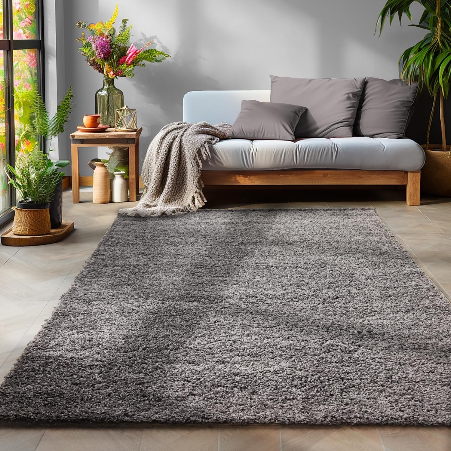 Tapijtenloods Basic Shaggy vloerkleed Grijs Hoogpolig