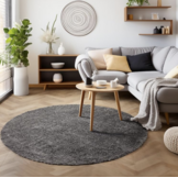 Basic Rond Shaggy vloerkleed Grijs Hoogpolig