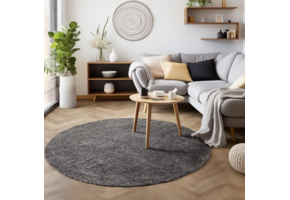 Basic Rond Shaggy vloerkleed Grijs Hoogpolig