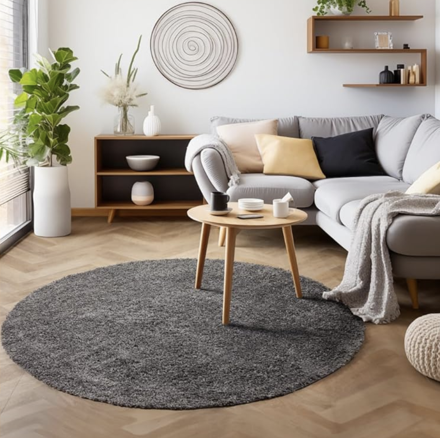 Tapijtenloods Basic Rond Shaggy vloerkleed Grijs Hoogpolig