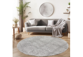 Basic Rond Shaggy vloerkleed Lichtgrijs Hoogpolig