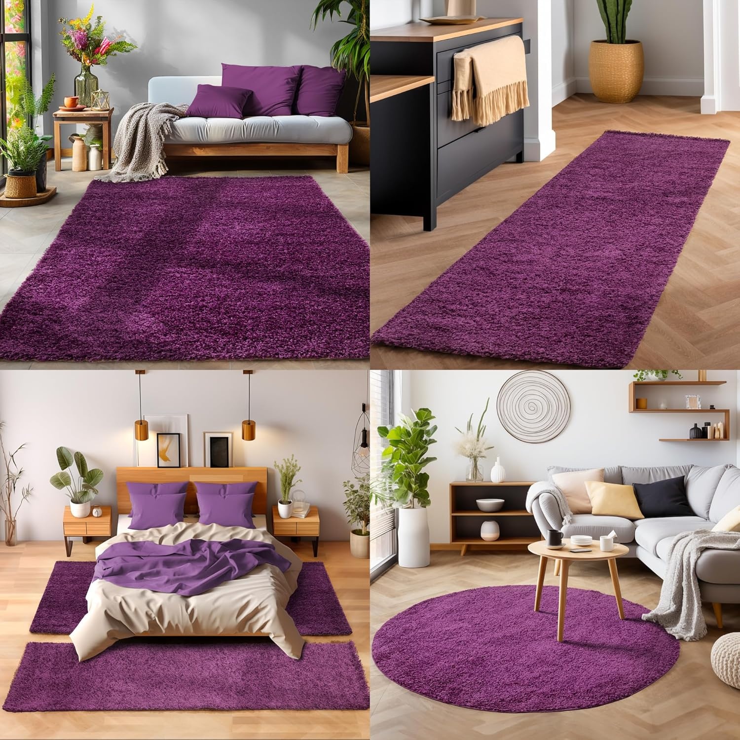 Basic Shaggy vloerkleed Paars Hoogpolig