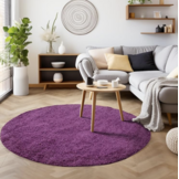 Basic Rond Shaggy vloerkleed Paars Hoogpolig