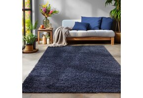 Tapijtenloods Basic Shaggy vloerkleed Donker Blauw Hoogpolig