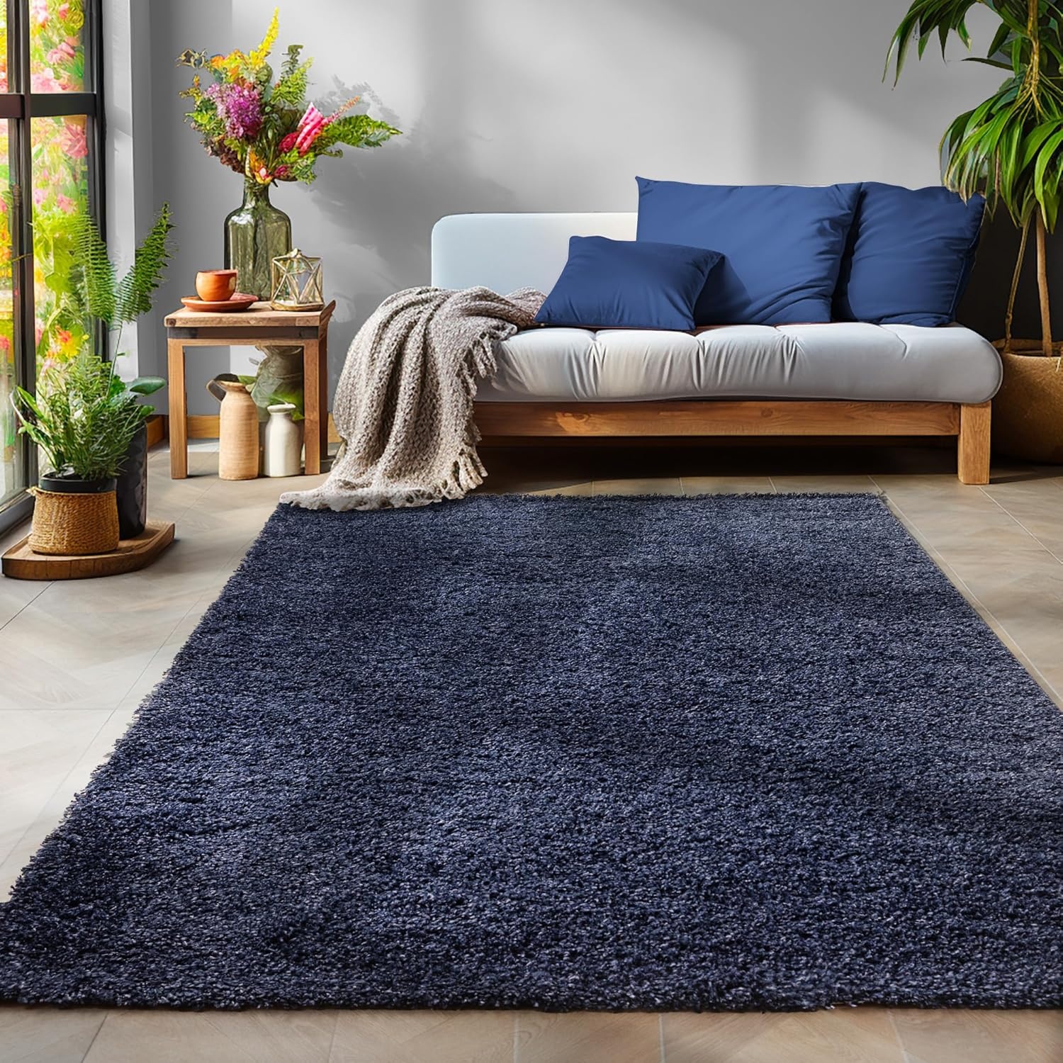 Tapijtenloods Basic Shaggy vloerkleed Donker Blauw Hoogpolig