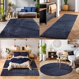 Tapijtenloods Basic Shaggy vloerkleed Donker Blauw Hoogpolig