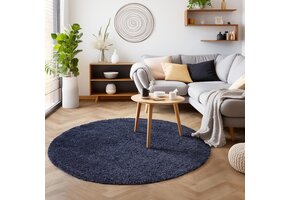 Tapijtenloods Basic Rond Shaggy vloerkleed Donker Blauw Hoogpolig