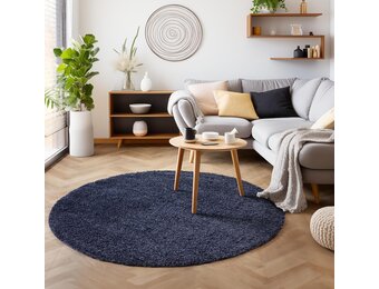 Tapijtenloods Basic Rond Shaggy vloerkleed Donker Blauw Hoogpolig