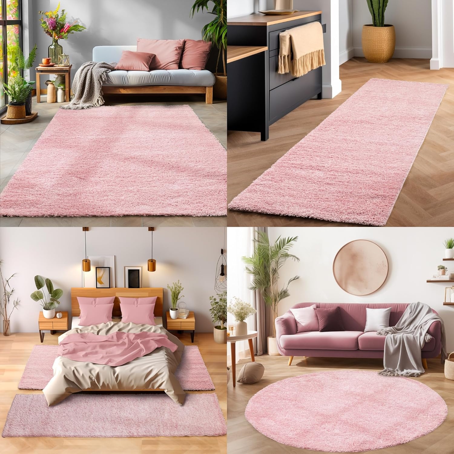 Basic Shaggy vloerkleed Roze Hoogpolig