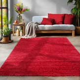 Basic Shaggy vloerkleed Rood Hoogpolig