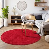 Basic Rond Shaggy vloerkleed Rood Hoogpolig