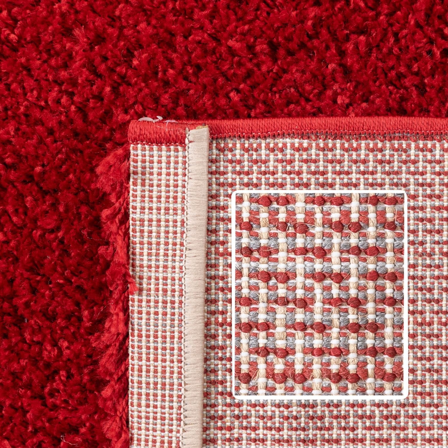 Basic Rond Shaggy vloerkleed Rood Hoogpolig