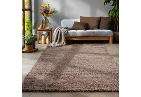 Basic Shaggy vloerkleed Taupe Hoogpolig