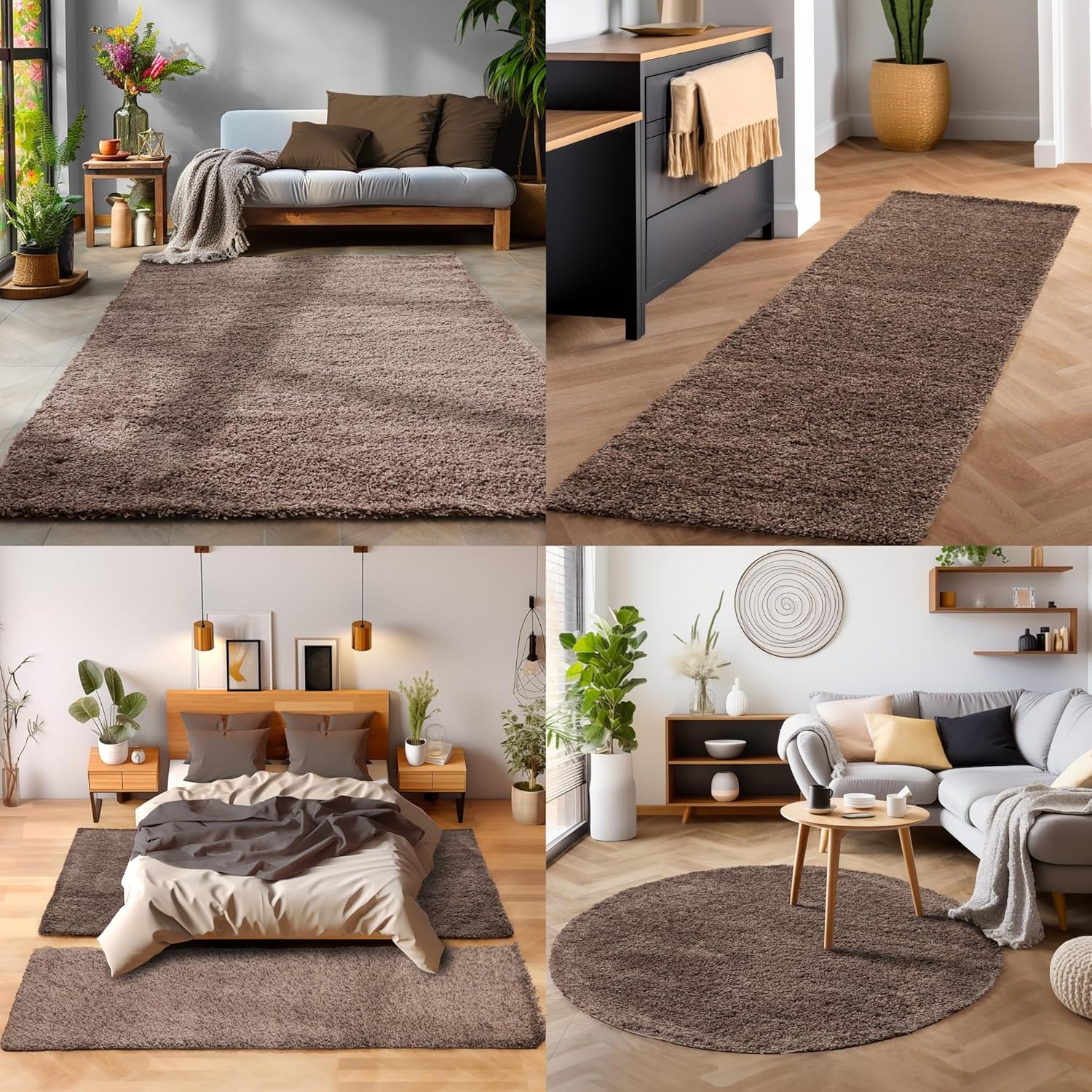 Tapijtenloods Basic Shaggy vloerkleed Taupe Hoogpolig