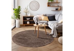 Tapijtenloods Basic Rond Shaggy vloerkleed Taupe Hoogpolig