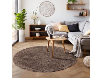 Tapijtenloods Basic Rond Shaggy vloerkleed Taupe Hoogpolig