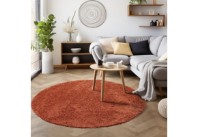 Tapijtenloods Basic Rond Shaggy vloerkleed Terra / Oranje Hoogpolig
