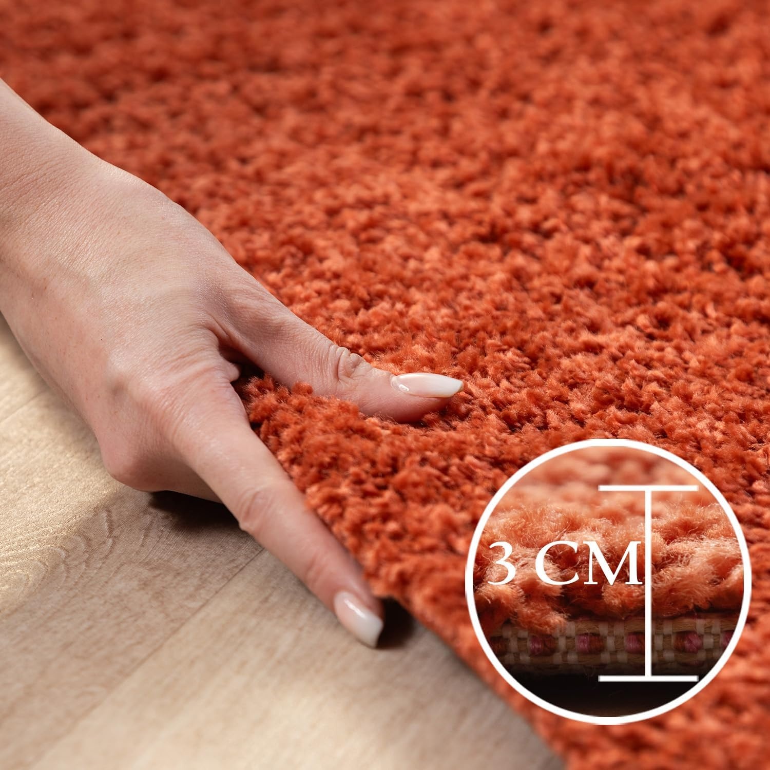 Basic Rond Shaggy vloerkleed Terra / Oranje Hoogpolig