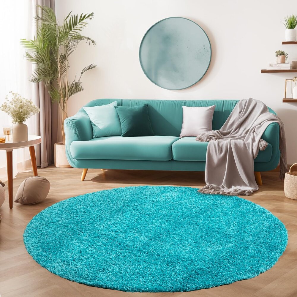 Tapijtenloods Harmony Soft Shaggy Rond Hoogpolig Vloerkleed Blauw / Turquoise- 200 CM ROND