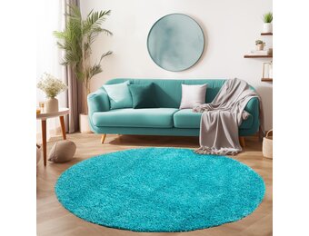 Tapijtenloods Basic Rond Shaggy vloerkleed Turquoise Hoogpolig